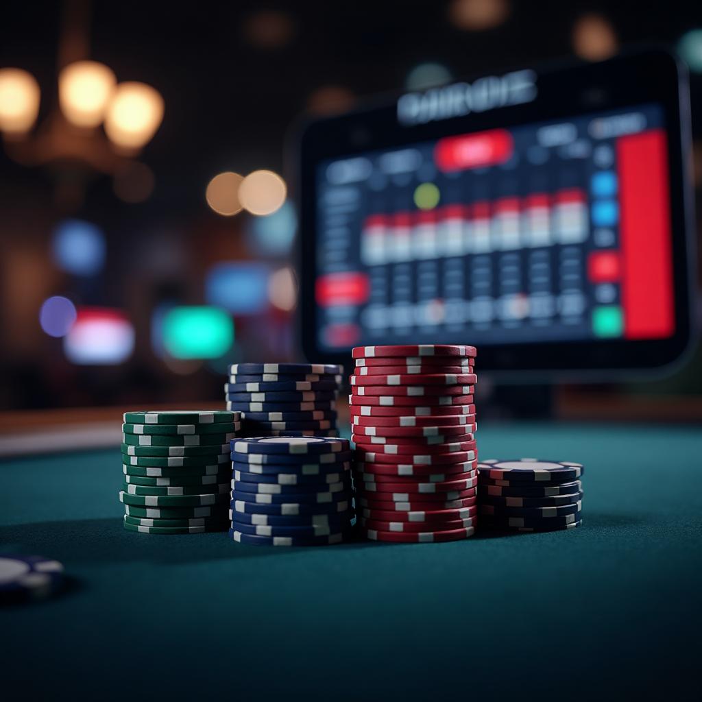 Poker chip stack beside pot tracker